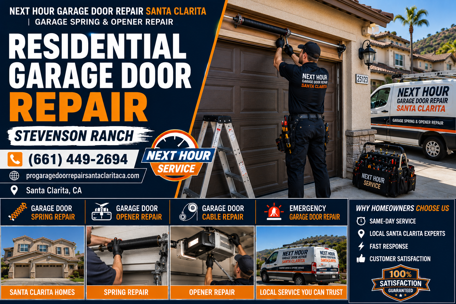 Residential garage door repair in Stevenson Ranch with local garage door technician and service vehicle