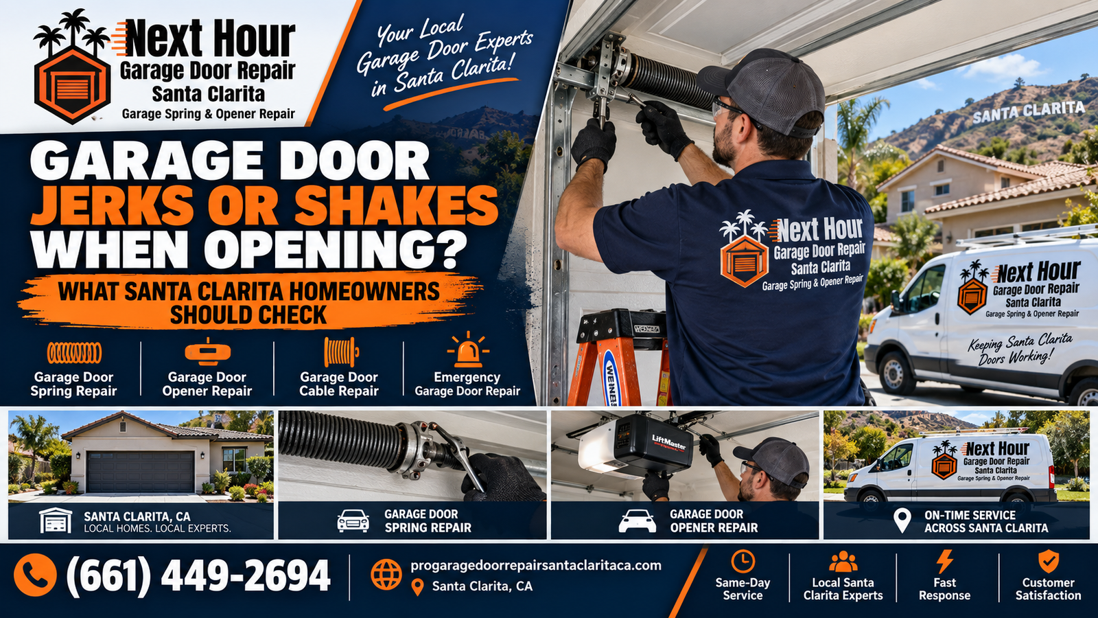 Garage door jerking and stopping halfway because of roller track or balance problems in Santa Clarita