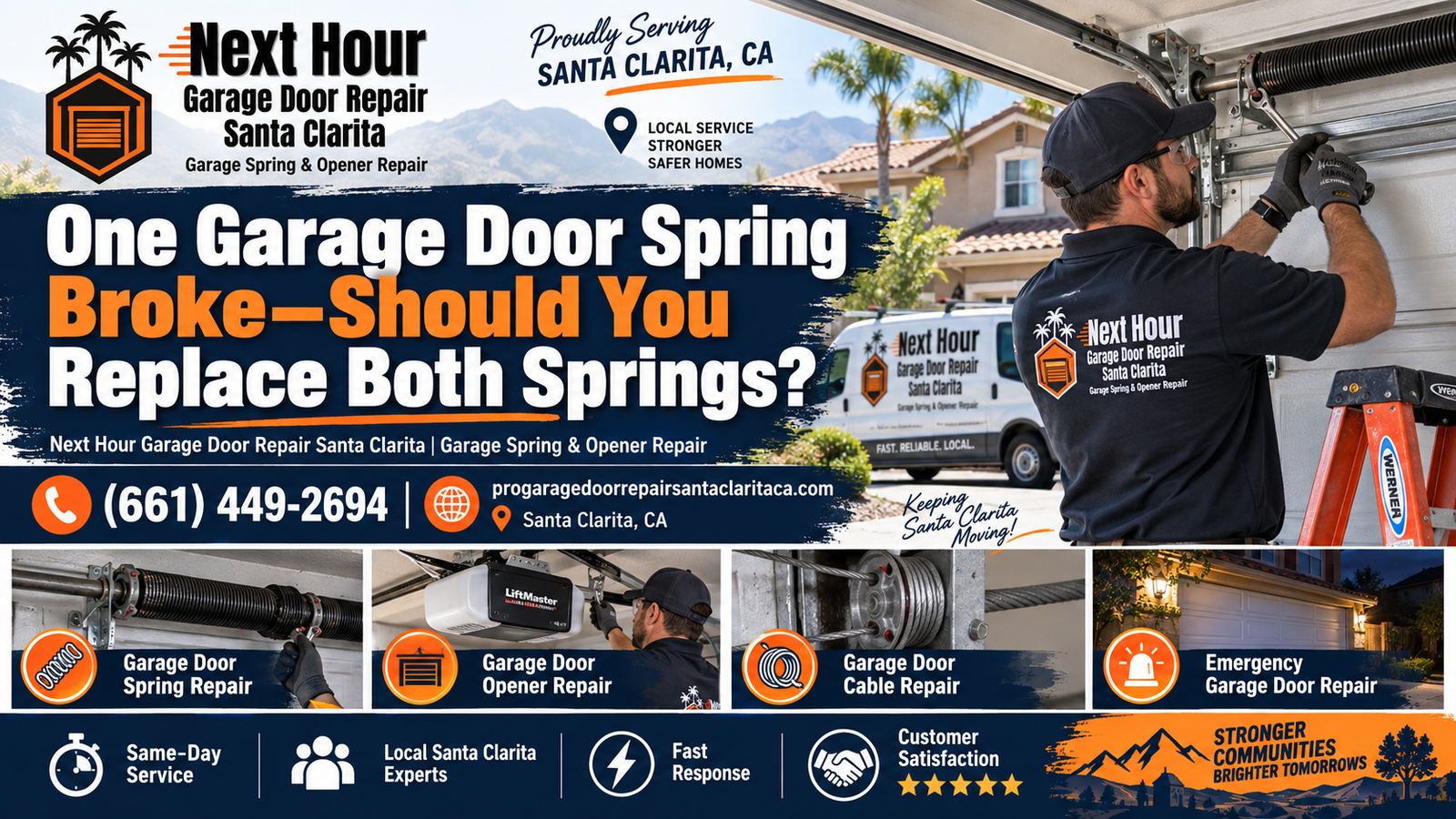 One garage door spring broke and whether both springs should be replaced in Santa Clarita